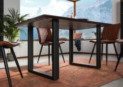 Tavolo Da Pranzo In Legno Di Acacia 160x90x76 Marrone Laccato SWISS EDGE -Massivmoebel24 09 104 825 6105 6