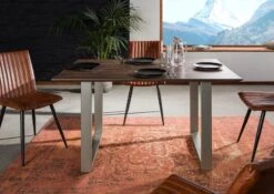 Tavolo Da Pranzo In Legno Di Acacia 140x90x76 Grigio Scuro Laccato SWISS EDGE -Massivmoebel24 09 104 825 6106 3 1