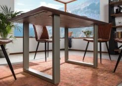 Tavolo Da Pranzo In Legno Di Acacia 160x90x76 Grigio Scuro Laccato SWISS EDGE -Massivmoebel24 09 104 825 6106 6