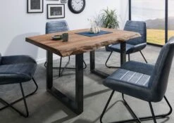 FREEFORM 5 Tavolo Da Pranzo In Legno Di Sheesham - Verniciato Grigio / Gambe In Ferro U Antracite Lucido 160x90