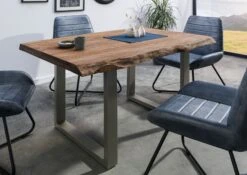 FREEFORM 5 Tavolo Da Pranzo In Legno Di Sheesham - Verniciato Grigio / Gambe In Ferro U Argento Matt 160x90