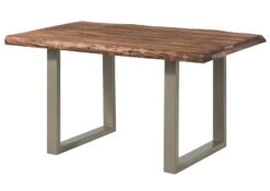 FREEFORM 5 Tavolo Da Pranzo In Legno Di Sheesham - Verniciato Grigio / Gambe In Ferro U Argento Matt 160x90 -Massivmoebel24 09 104 834 2901 11