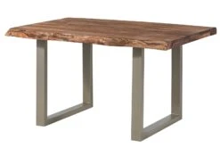 FREEFORM 5 Tavolo Da Pranzo In Legno Di Sheesham - Verniciato Grigio / Gambe In Ferro U Argento Matt 160x90 -Massivmoebel24 09 104 834 2901 9