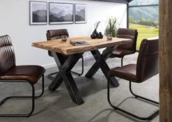 FREEFORM 5 Tavolo Da Pranzo In Legno Di Sheesham - Sabbiato Natur / Gambe In Ferro X Antracite Lucido 140x90