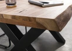 FREEFORM 5 Tavolo Da Pranzo In Legno Di Sheesham - Sabbiato Natur / Gambe In Ferro X Antracite Matt 160x90 -Massivmoebel24 09 104 834 3211 4