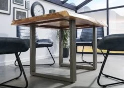 FREEFORM 5 Tavolo Da Pranzo In Legno Di Sheesham - Sabbiato Natur / Gambe In Ferro U Argento Matt 160x90 -Massivmoebel24 09 104 834 3901 3