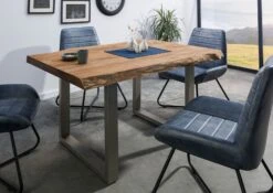 FREEFORM 5 Tavolo Da Pranzo In Legno Di Sheesham - Verniciato Natur / Gambe In Ferro U Argento Matt 160x90