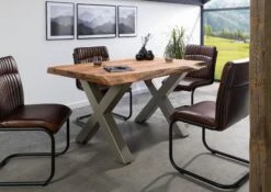 FREEFORM 5 Tavolo Da Pranzo In Legno Di Sheesham - Verniciato Natur / Gambe In Ferro X Argento Matt 160x90