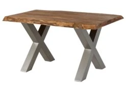 FREEFORM 5 Tavolo Da Pranzo In Legno Di Sheesham - Verniciato Natur / Gambe In Ferro X Argento Matt 160x90 -Massivmoebel24 09 104 834 5911 11