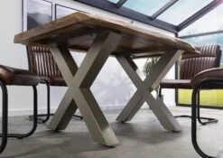 FREEFORM 5 Tavolo Da Pranzo In Legno Di Sheesham - Verniciato Natur / Gambe In Ferro X Argento Matt 160x90 -Massivmoebel24 09 104 834 5911 3