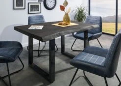 FREEFORM 5 Tavolo Da Pranzo In Legno Di Mango - Verniciato Grigio / Gambe In Ferro U Antracite Lucido 160x90