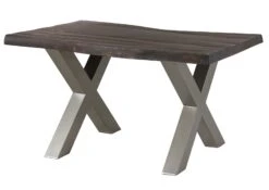 FREEFORM 5 Tavolo Da Pranzo In Legno Di Mango - Verniciato Grigio / Gambe In Ferro X Argento Matt 140x90 -Massivmoebel24 09 104 844 2911 11