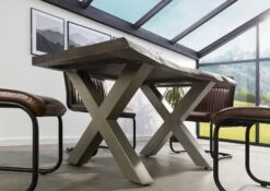 FREEFORM 5 Tavolo Da Pranzo In Legno Di Mango - Verniciato Grigio / Gambe In Ferro X Argento Matt 140x90 -Massivmoebel24 09 104 844 2911 3