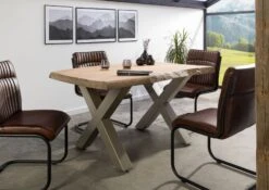 FREEFORM 5 Tavolo Da Pranzo In Legno Di Mango - Verniciato Beige / Gambe In Ferro X Argento Matt 160x90