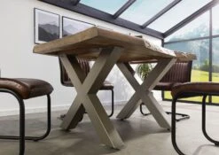 FREEFORM 5 Tavolo Da Pranzo In Legno Di Mango - Verniciato Beige / Gambe In Ferro X Argento Matt 140x90 -Massivmoebel24 09 104 844 4911 3 1