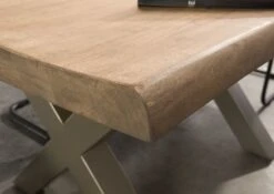 FREEFORM 5 Tavolo Da Pranzo In Legno Di Mango - Verniciato Beige / Gambe In Ferro X Argento Matt 140x90 -Massivmoebel24 09 104 844 4911 6 1