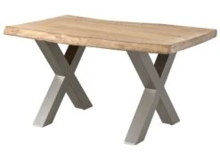 FREEFORM 5 Tavolo Da Pranzo In Legno Di Mango - Verniciato Beige / Gambe In Ferro X Argento Matt 140x90 -Massivmoebel24 09 104 844 4911 9 1