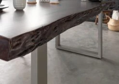 FREEFORM 5 Tavolo Da Pranzo In Legno Di Acacia - Laccato Marrone / Gambe In Ferroferro - Argento Mat 220x100x77 -Massivmoebel24 09 106 824 1902 4 1