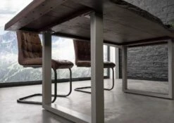 FREEFORM 5 Tavolo Da Pranzo In Legno Di Acacia - Laccato Marrone / Gambe In Ferroferro - Argento Mat 220x100x77 -Massivmoebel24 09 106 824 1902 6 1