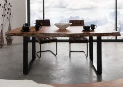 FREEFORM 5 Tavolo Da Pranzo In Legno Di Acacia - Laccato Natur /gambe In Ferro - Antracite Lucido 220x100x77 -Massivmoebel24 09 106 824 9102 3