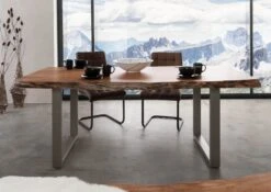 FREEFORM 5 Tavolo Da Pranzo In Legno Di Acacia - Laccato Natur / Gambe In Ferro - Argento Mat 220x100x77 -Massivmoebel24 09 106 824 9902 3