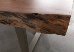 FREEFORM 5 Tavolo Da Pranzo In Legno Di Acacia - Laccato Natur / Gambe In Ferro - Argento Mat 220x100x77 -Massivmoebel24 09 106 824 9902 4