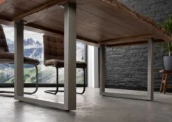 FREEFORM 5 Tavolo Da Pranzo In Legno Di Acacia - Laccato Natur / Gambe In Ferro - Argento Mat 220x100x77 -Massivmoebel24 09 106 824 9902 6