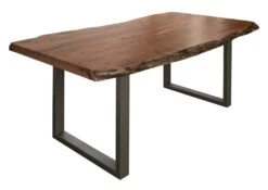 FREEFORM 5 Tavolo Da Pranzo In Legno Di Acacia - Laccato Natur / Gambe In Ferro - Argento Mat 220x100x77 -Massivmoebel24 09 106 824 9902 9