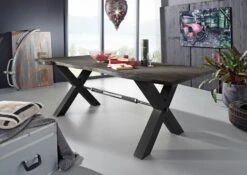 Tavolo Da Pranzo In Legno Di Acacia 180x100x76 Grigio Scuro Laccato IRON LABEL #115
