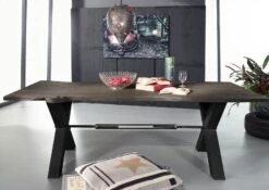 Tavolo Da Pranzo In Legno Di Acacia 180x100x76 Grigio Scuro Laccato IRON LABEL #115 -Massivmoebel24 09 108 820 0015 3