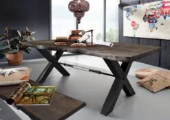 Tavolo Da Pranzo In Legno Di Acacia 220x110x76 Grigio Scuro Laccato IRON LABEL #177