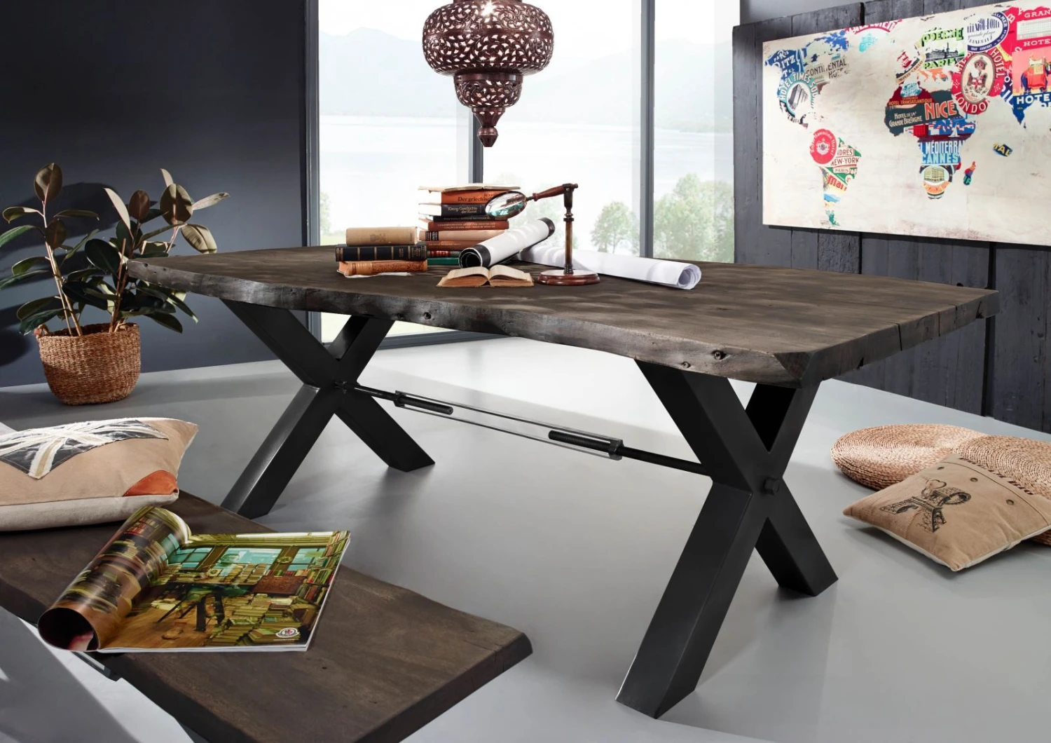 Tavolo Da Pranzo In Legno Di Acacia 220x110x76 Grigio Scuro Laccato IRON LABEL #177 3 Tavolo Da Pranzo In Legno Di Acacia 220x110x76 Grigio Scuro Laccato IRON LABEL #177