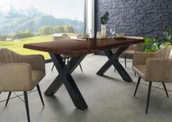 Tavolo Da Pranzo In Legno Acacia - Laccato Marone / Ferro X - Antracite Lucido 220x90x77 FREEFORM 5