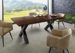 Tavolo Da Pranzo In Legno Acacia - Laccato Marone / Ferro X - Antracite Lucido 220x90x77 FREEFORM 5 -Massivmoebel24 09 108 824 1113 3