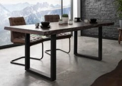 FREEFORM 5 Tavolo Da Pranzo In Legno Di Acacia - Laccato Marrone /gambe In Ferro - Antracite Mat 180x90x77