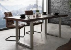 FREEFORM 5 Tavolo Da Pranzo In Legno Di Acacia - Laccato Marrone / Gambe In Ferroferro - Argento Mat 220x100x77