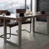 FREEFORM 5 Tavolo Da Pranzo In Legno Di Acacia - Laccato Grigio / Gambe In Ferro - Argento Mat 220x100x77