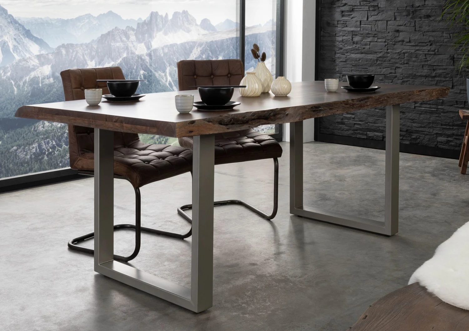 FREEFORM 5 Tavolo Da Pranzo In Legno Di Acacia - Laccato Grigio / Gambe In Ferro - Argento Mat 220x100x77 3 FREEFORM 5 Tavolo Da Pranzo In Legno Di Acacia - Laccato Grigio / Gambe In Ferro - Argento Mat 220x100x77