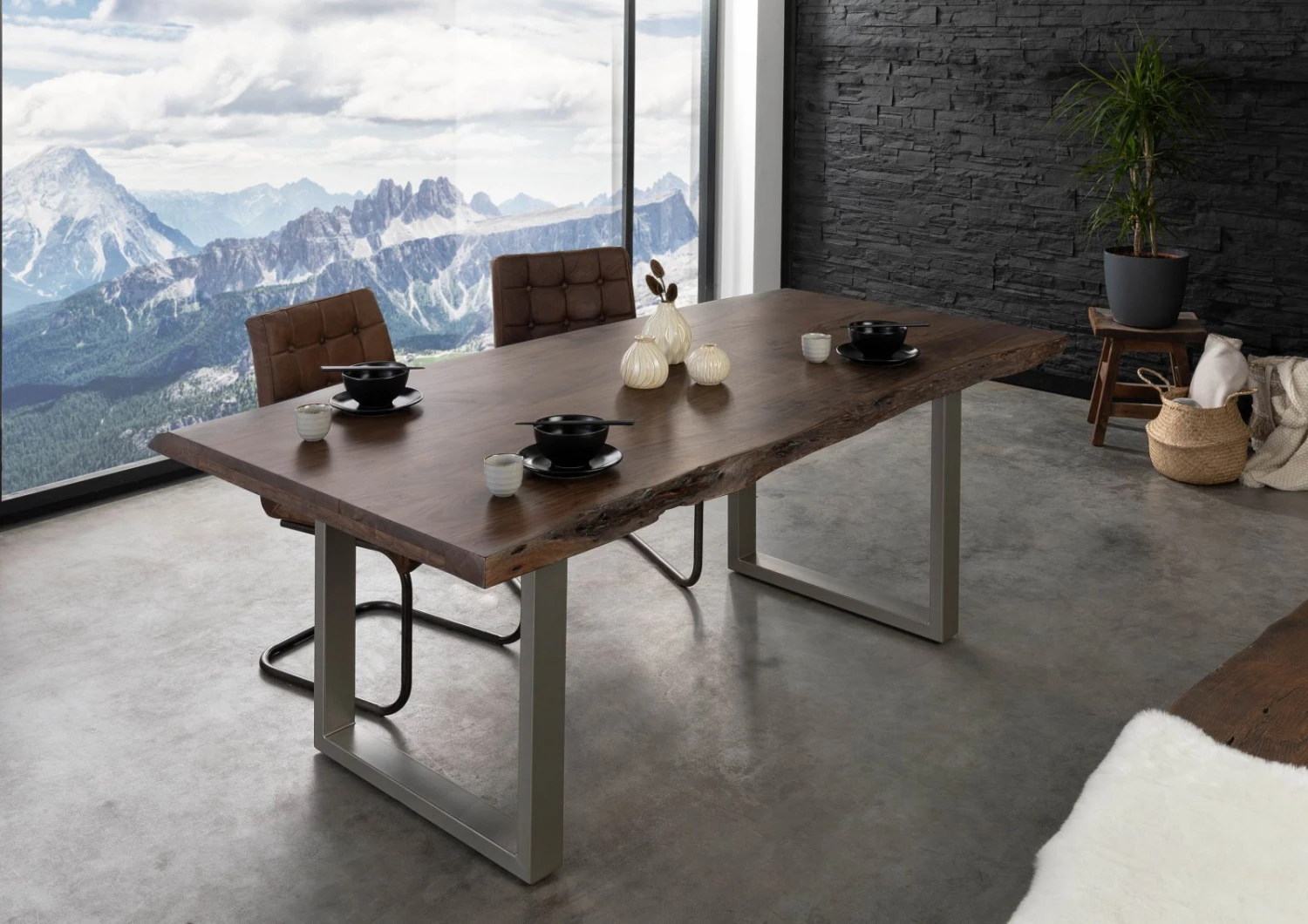 FREEFORM 5 Tavolo Da Pranzo In Legno Di Acacia - Laccato Grigio / Gambe In Ferro - Argento Mat 220x100x77 4 FREEFORM 5 Tavolo Da Pranzo In Legno Di Acacia - Laccato Grigio / Gambe In Ferro - Argento Mat 220x100x77 - immagine 2