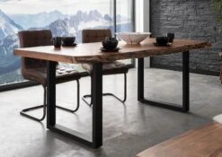 FREEFORM 5 Tavolo Da Pranzo In Legno Di Acacia - Laccato Natur /gambe In Ferro - Antracite Lucido 220x100x77