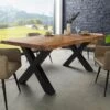 Tavolo Da Pranzo In Legno Acacia - Laccato Natur / Ferro X - Antracite Mat 1800x100x77 FREEFORM 5 -Massivmoebel24 09 108 824 9214 1