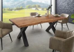 Tavolo Da Pranzo In Legno Acacia - Laccato Natur / Ferro X - Antracite Mat 1800x100x77 FREEFORM 5 -Massivmoebel24 09 108 824 9214 3