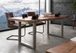FREEFORM 5 Tavolo Da Pranzo In Legno Di Acacia - Laccato Natur / Gambe In Ferro - Argento Mat 220x100x77