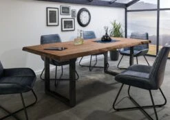 FREEFORM 5 Tavolo Da Pranzo In Legno Di Sheesham - Verniciato Grigio / Gambe In Ferro U Antracite Lucido 180x90