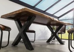 FREEFORM 5 Tavolo Da Pranzo In Legno Di Sheesham - Verniciato Grigio / Gambe In Ferro X Antracite Lucido 180x90 -Massivmoebel24 09 108 834 2113 3