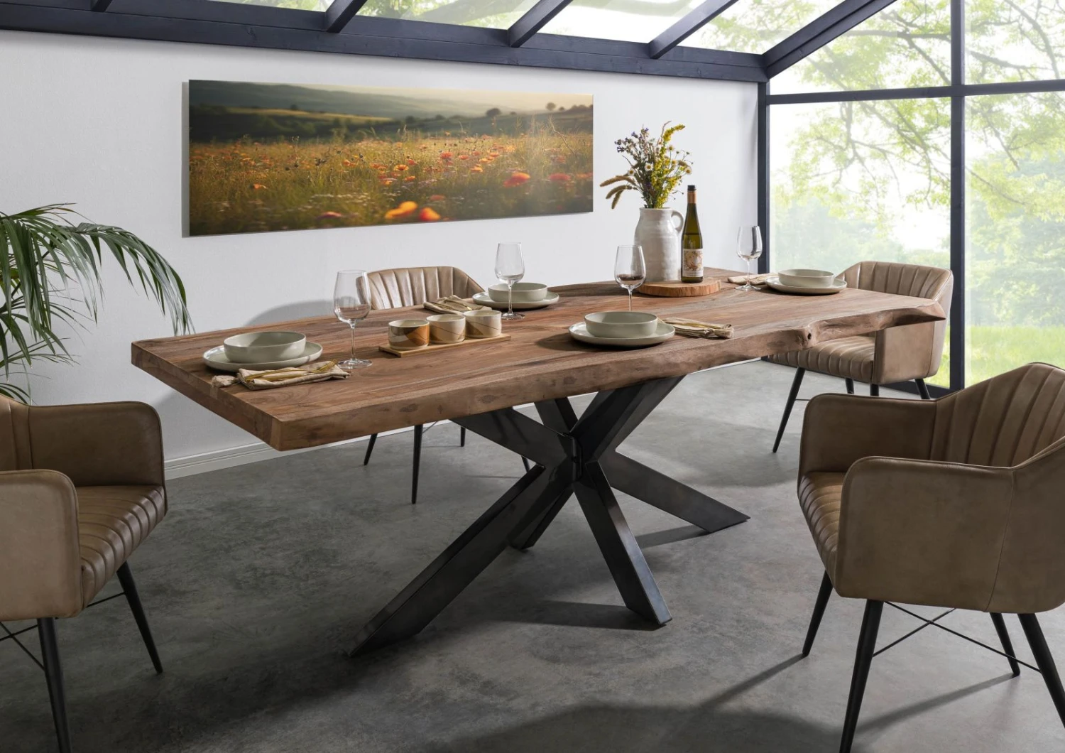 FREEFORM 5 Tavolo Da Pranzo In Legno Di Sheesham - Decapato / Grigio - Gambe Ad X Antracite Lucido 180x90 3 FREEFORM 5 Tavolo Da Pranzo In Legno Di Sheesham - Decapato / Grigio - Gambe Ad X Antracite Lucido 180x90