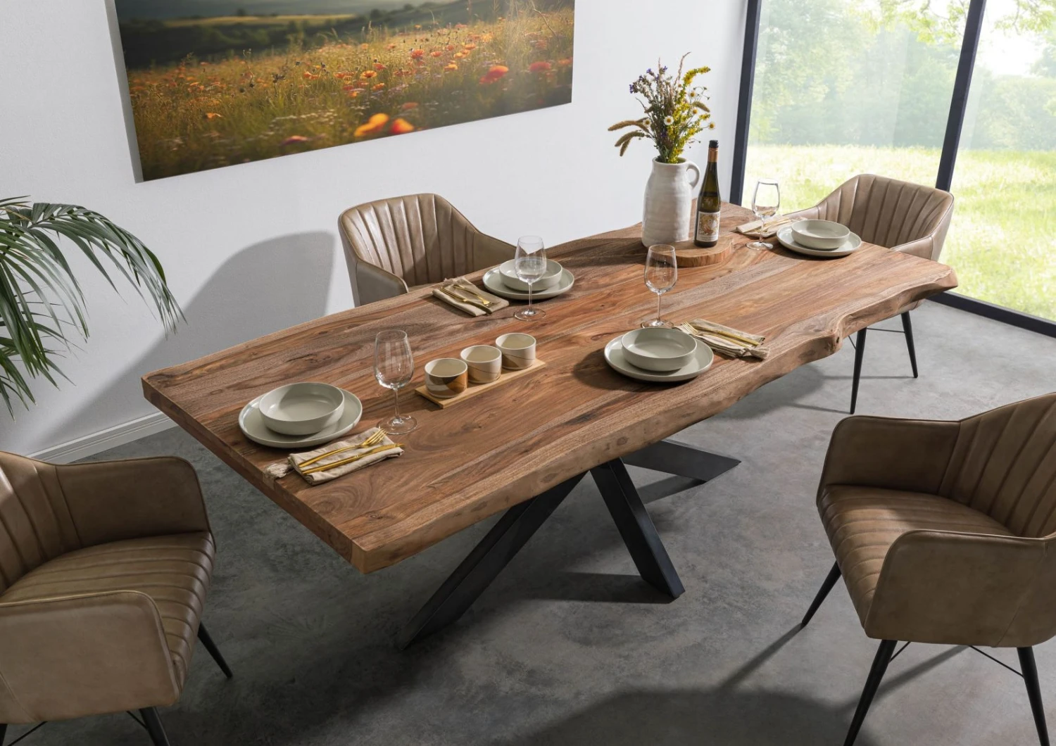 FREEFORM 5 Tavolo Da Pranzo In Legno Di Sheesham - Decapato / Grigio - Gambe Ad X Antracite Lucido 180x90 4 FREEFORM 5 Tavolo Da Pranzo In Legno Di Sheesham - Decapato / Grigio - Gambe Ad X Antracite Lucido 180x90 - immagine 2