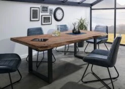 FREEFORM 5 Tavolo Da Pranzo In Legno Di Sheesham - Verniciato Grigio / Gambe In Ferro U Antracite Matt 220x100