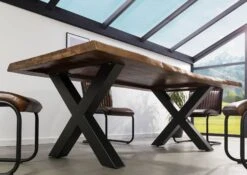 FREEFORM 5 Tavolo Da Pranzo In Legno Di Sheesham - Verniciato Grigio / Gambe In Ferro X Antracite Matt 180x90 -Massivmoebel24 09 108 834 2213 3