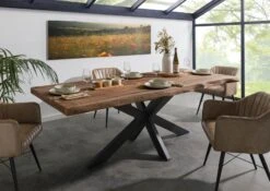 FREEFORM 5 Tavolo Da Pranzo In Legno Di Sheesham - Decapato / Grigio - Gambe Ad X Argento Matt 220x100